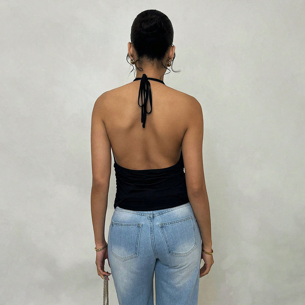 Damen Wickel-Top mit tiefem V-Ausschnitt und eleganten Binde-Details Drune