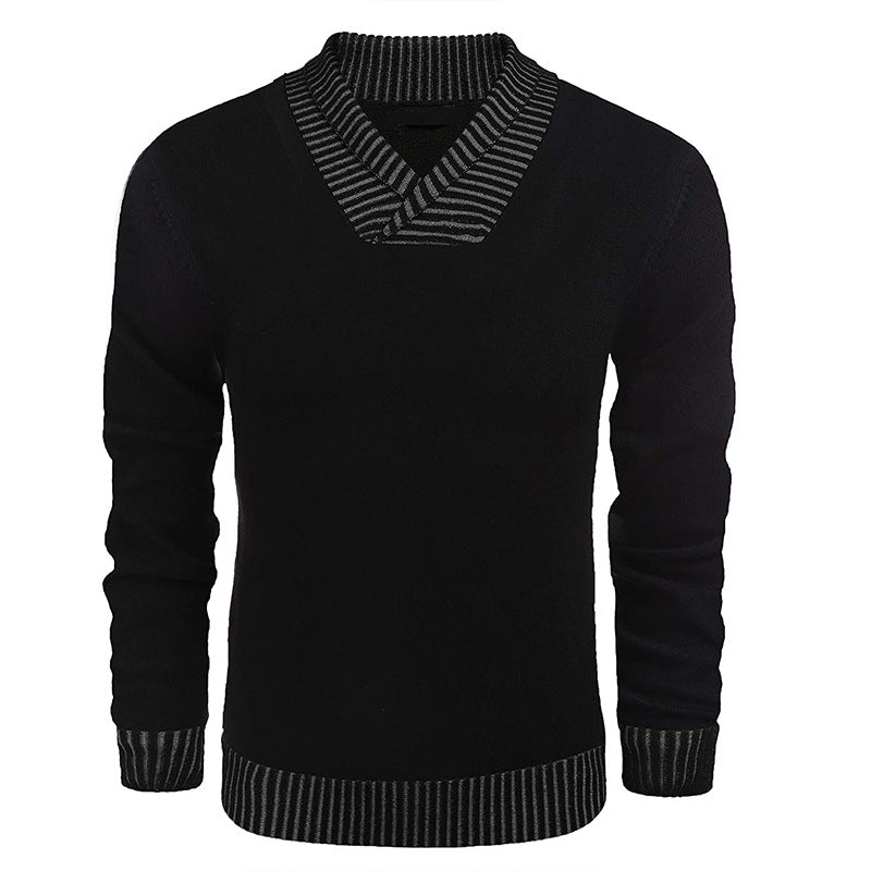 Herren Feinstrick-Pullover mit V-Ausschnitt und kontrastierendem Rippkragen Drune