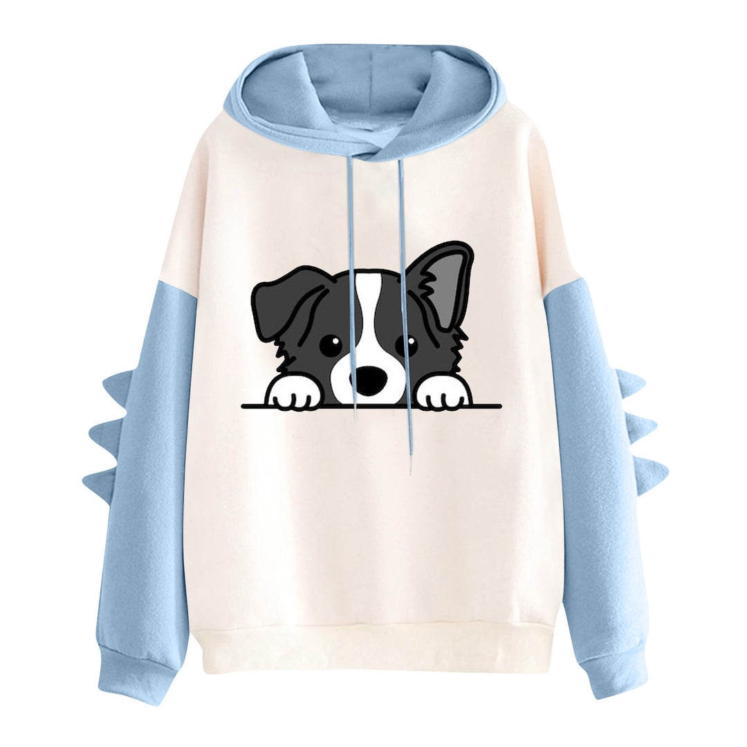 Damen nan Kapuzenpullover mit niedlichem Hunde‑und‑Katzen‑Print und 3D-Stacheln an den Ärmeln Drune