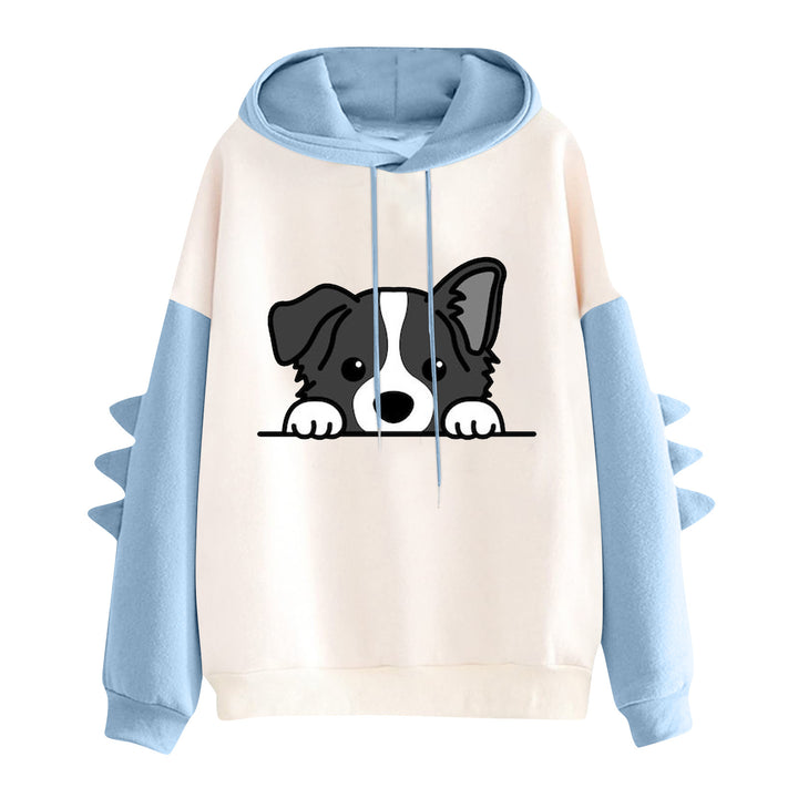 Damen nan Kapuzenpullover mit niedlichem Hunde‑und‑Katzen‑Print und 3D-Stacheln an den Ärmeln Drune