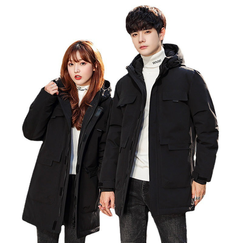 Unisex Gepolsterter langer Parka mit Kapuze Multifach-Taschen und winddichter Thermoisolierung Drune