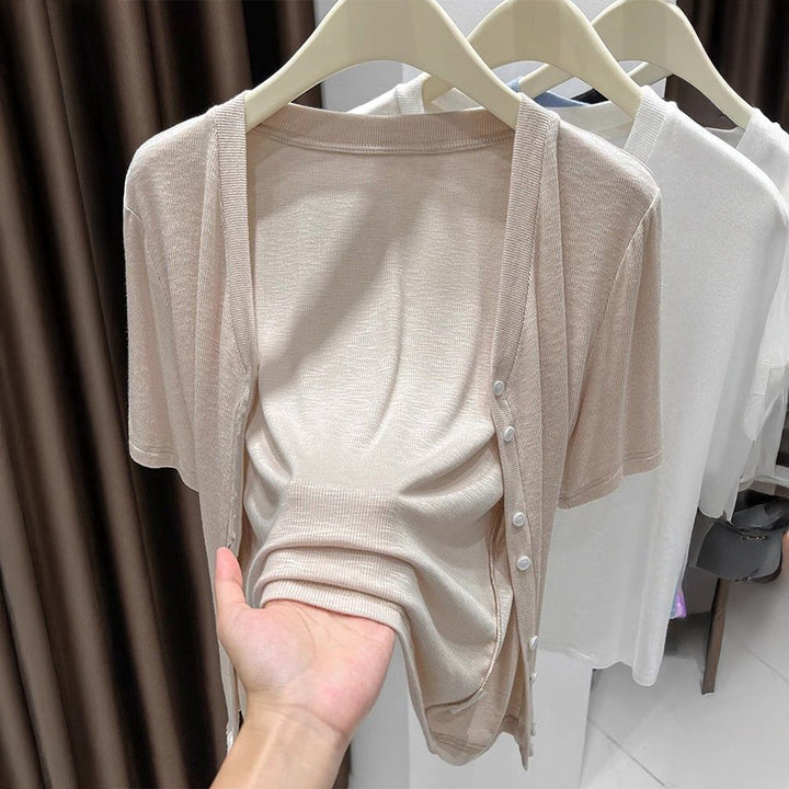 Damen Leichtes Wickeloberteil mit knopfverzierte Front Drune