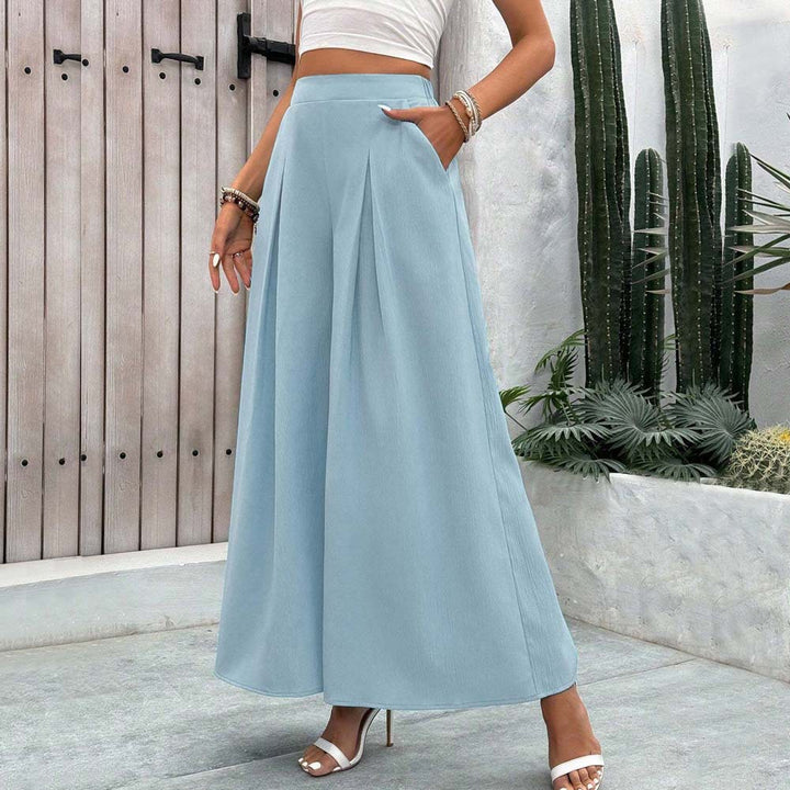 Damen weite Palazzo-Hose mit eleganten Falten und hohem Bund Drune