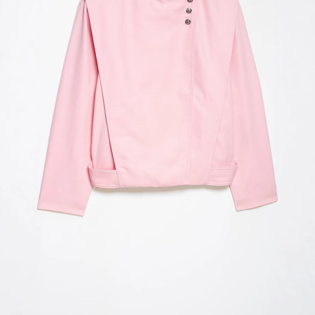 Damen 20+ taillierte Cropped Blousonjacke mit Stehkragen und asymmetrischer Druckknopfleiste Drune