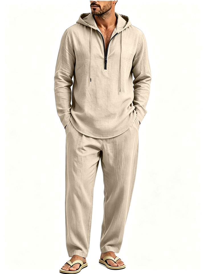 Herren Lässiges Lounge-Set mit Halbzip-Kapuzenpullover und locker sitzender Freizeit-Hose Drune