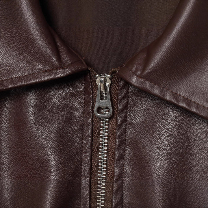 Damen modische Kunstlederjacke mit breiten Ärmeln und praktischen Taschen Drune