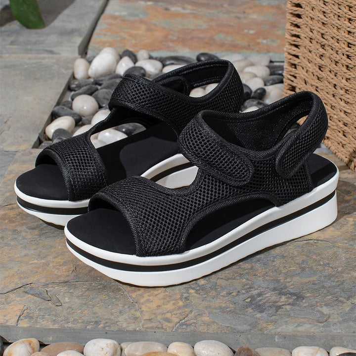 Damen Keil-Sandalen mit atmungsaktivem Mesh und verstellbaren Klettverschlüssen Drune