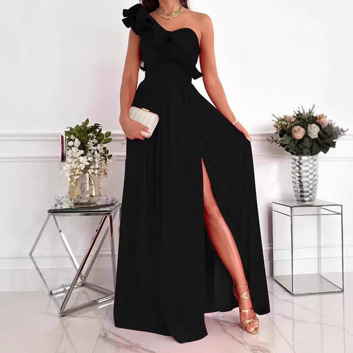Damen Maxikleid mit asymmetrischem Schnitt und voluminösem Rüschendetail Drune