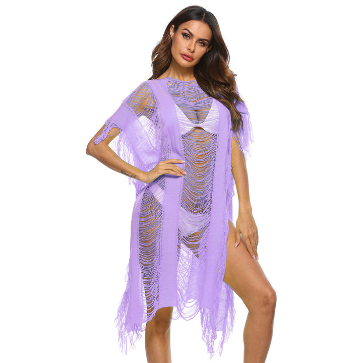 Damen eleganter fransiger Strandüberwurf mit transparenten Akzenten Drune