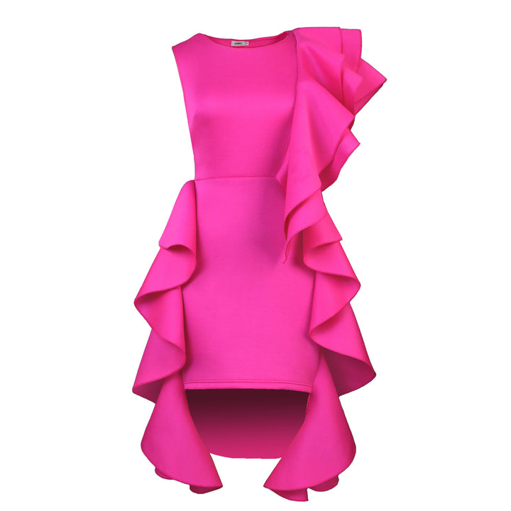 Damen elegantes Kleid mit asymmetrischen Rüschen Drune