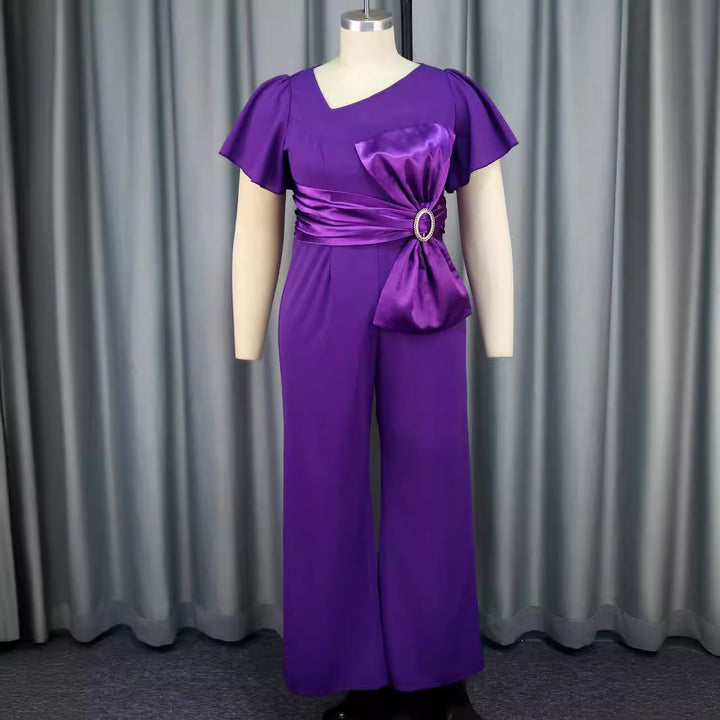 Damen Eleganter Jumpsuit mit asymmetrischem Design und eleganter Schleifenapplikation Drune