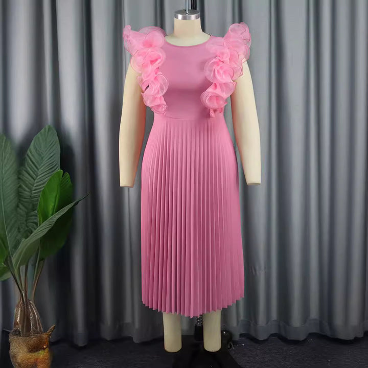 Damen Plissee Kleid mit voluminösen Rüschendetails Drune