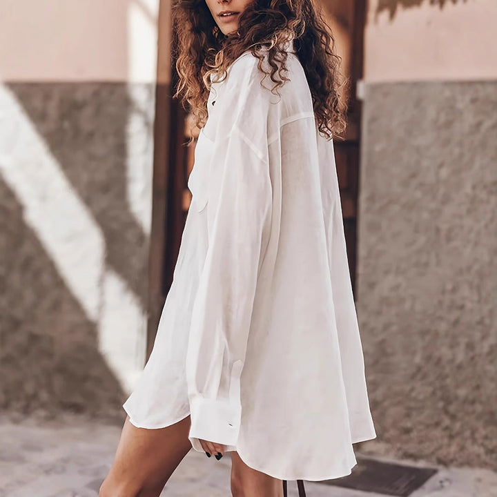 Damen lässige Oversized-Bluse aus Leinen Drune