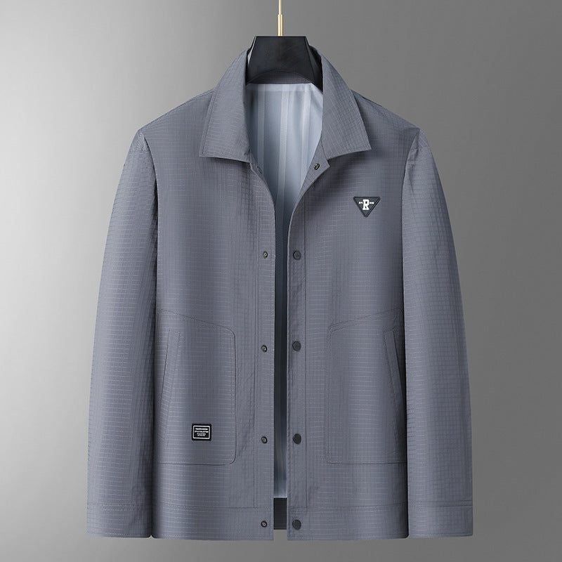 Herren Leichte strukturierte Coach-Jacke im Overshirt-Stil mit Druckknopfleiste und aufgesetzten Taschen Drune