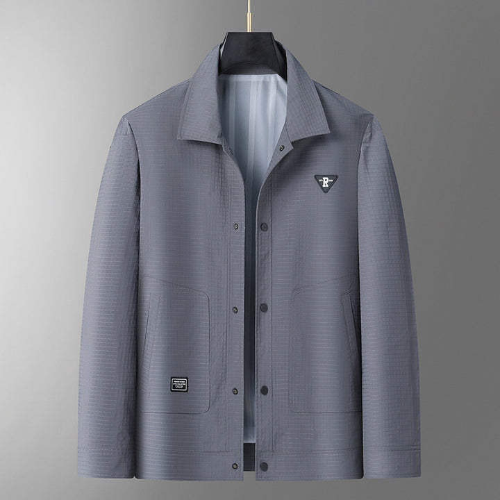 Herren Leichte strukturierte Coach-Jacke im Overshirt-Stil mit Druckknopfleiste und aufgesetzten Taschen Drune