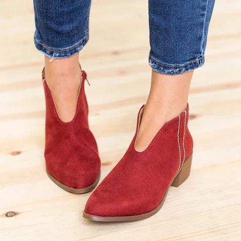 Damen Kurzschaft‑Stiefelette mit V‑Cut spitzer Vorderkappe und seitlichem Reißverschluss Drune