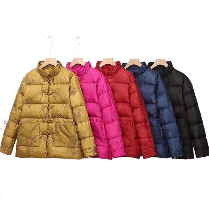 Damen wattierte Steppjacke mit Stehkragen und traditioneller Knopfleiste Drune