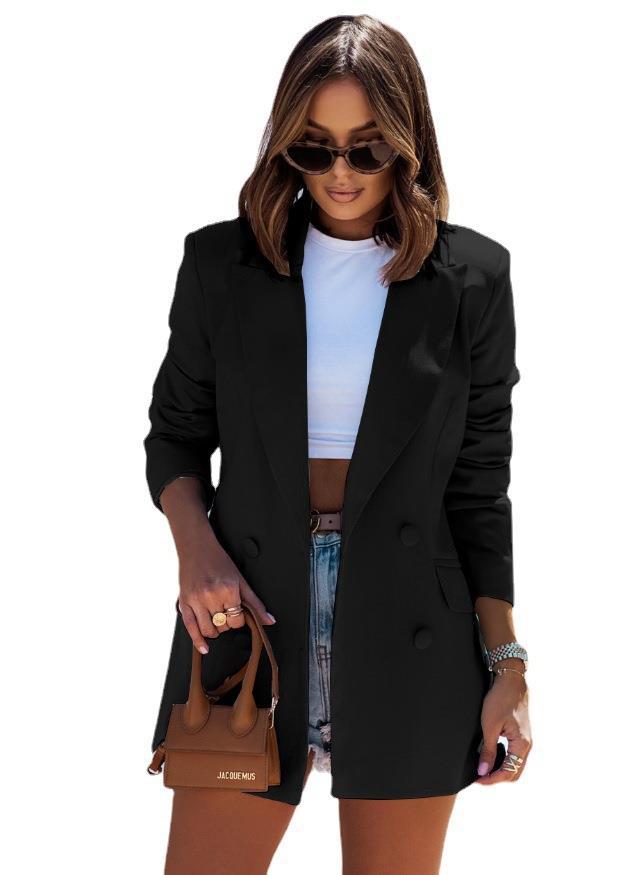 Damen eleganter Blazer mit doppelter Knopfreihe und modernen Taschen Drune