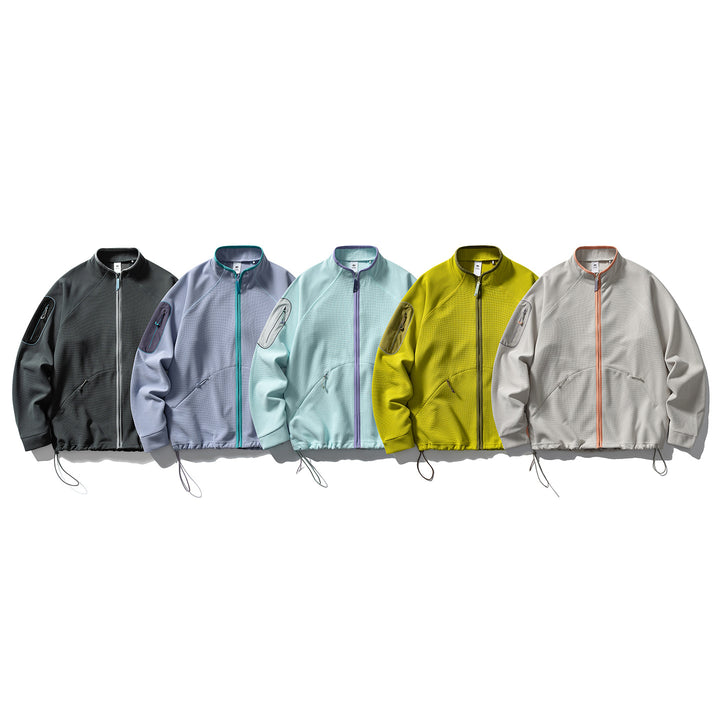 Unisex Struktur-Fleecejacke mit Reißverschluss, Ärmeltasche und Kordelzug Drune