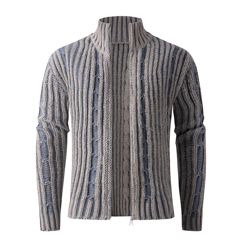 Herren Strickcardigan mit Zopfmuster, Stehkragen und durchgehendem Reißverschluss Drune