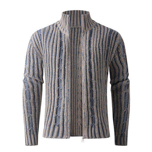 Herren Strickcardigan mit Zopfmuster, Stehkragen und durchgehendem Reißverschluss Drune