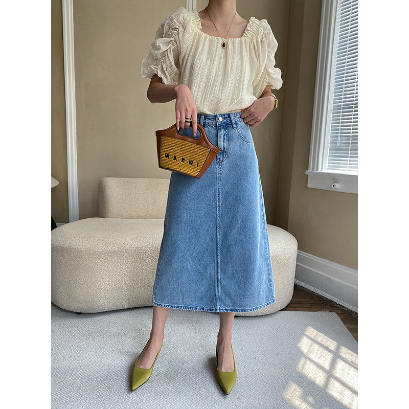 Damen Eleganter Long Denim-Rock Drune