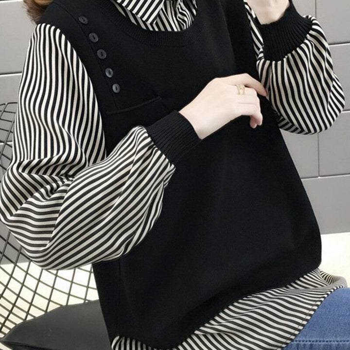 Damen Layered Pullover mit gestreiftem Hemdbluseneinsatz Drune