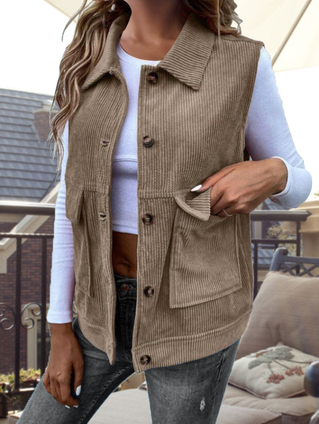 Damen Strickweste mit Taschen und klassischem Kragen Drune