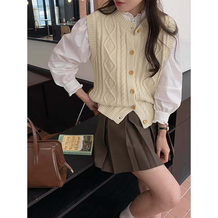 Damen Strickweste mit dekorativen Knopfdetails Drune