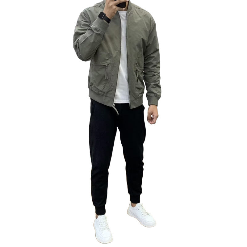 Herren Leichte Utility-Bomberjacke mit Reißverschluss, Multifunktions-Taschen und Rippbündchen Drune