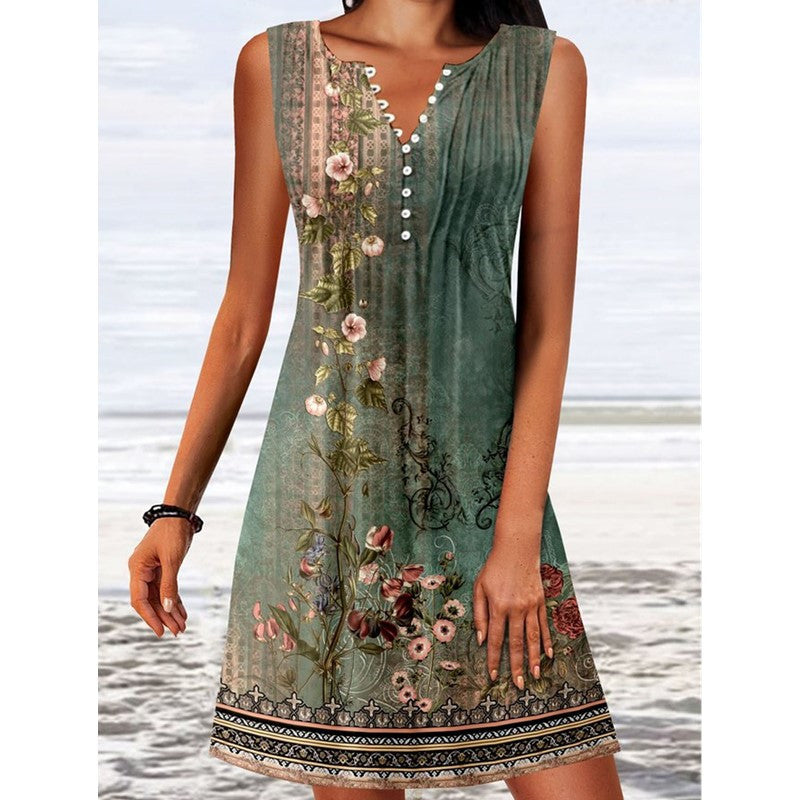Damen lässiges Sommerkleid mit Knopfdetails und floralem Design Drune