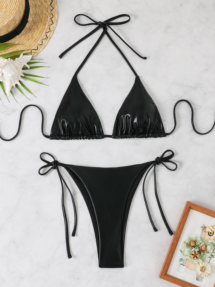 Damen Triangel-Bikini mit glänzendem Finish und verstellbaren Trägern Drune