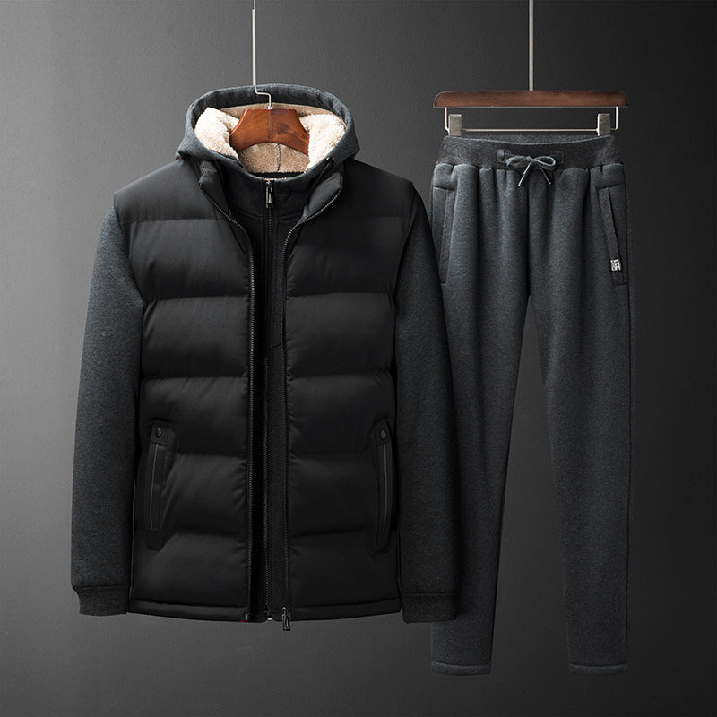 Herren Wattierte Kapuzenweste mit Fleecefutter und schmal geschnittene Jogginghose Set Drune