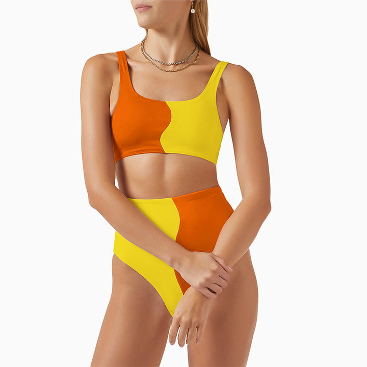 Damen Hochgeschnittenes Bikini-Set mit kontrastierenden Farbblöcken Drune
