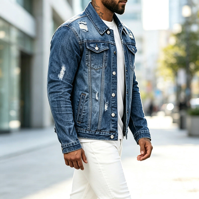 Herren Modische Jeansjacke mit Destroyed-Details Drune