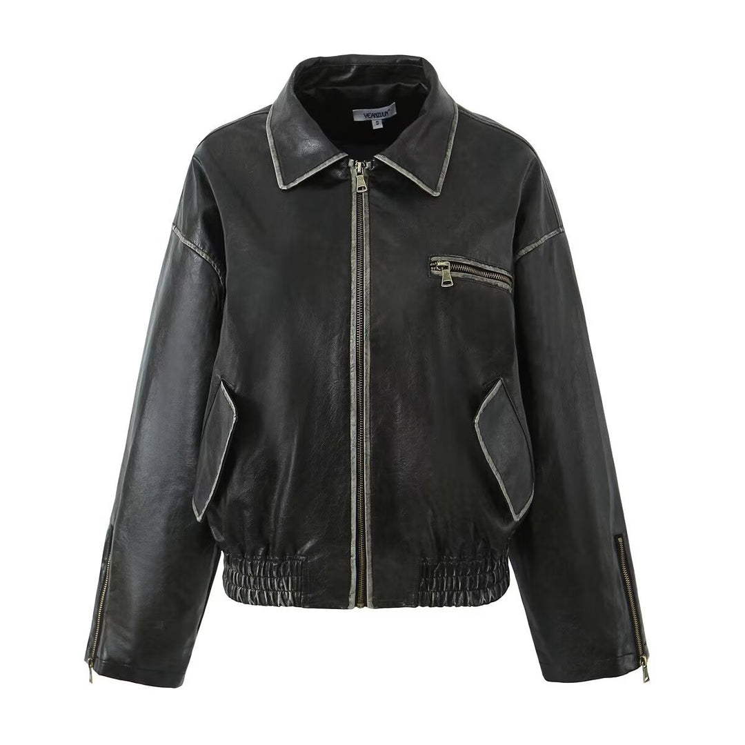 Damen Lederjacke mit modernem Schnitt und praktischen Reißverschlusstaschen Drune