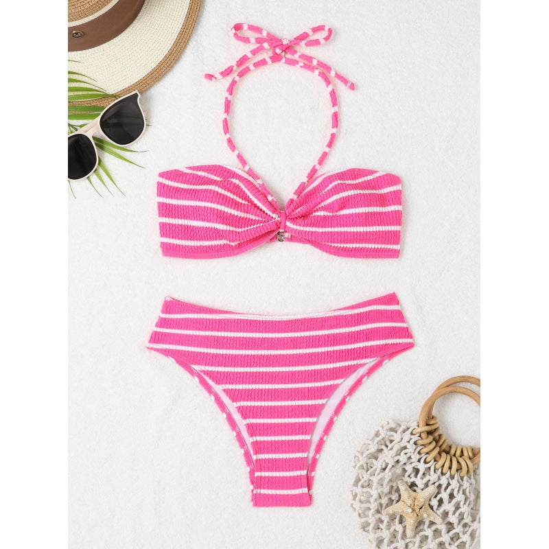 Damen Triangel-Bikini mit verspieltem Streifenmuster und verstellbarem Oberteil Drune