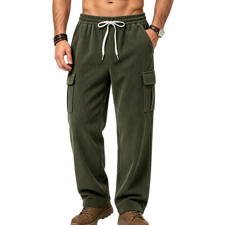 Herren Lässige Cord-Cargo-Hose mit elastischem Bund und Kordelzug Drune