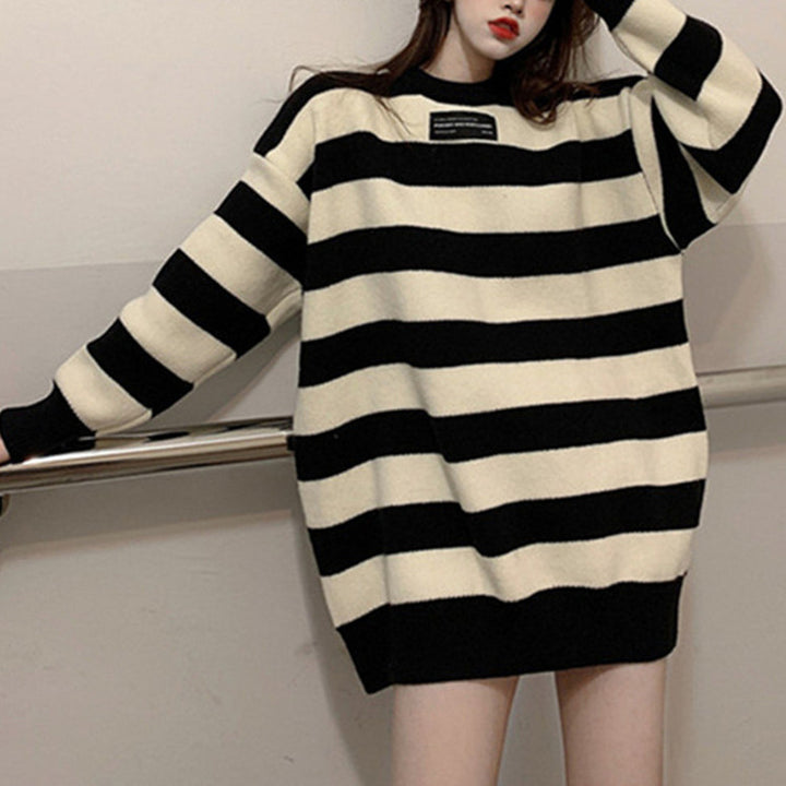 Damen kuscheliger Pullover mit breiten Streifen und weichem Material Drune