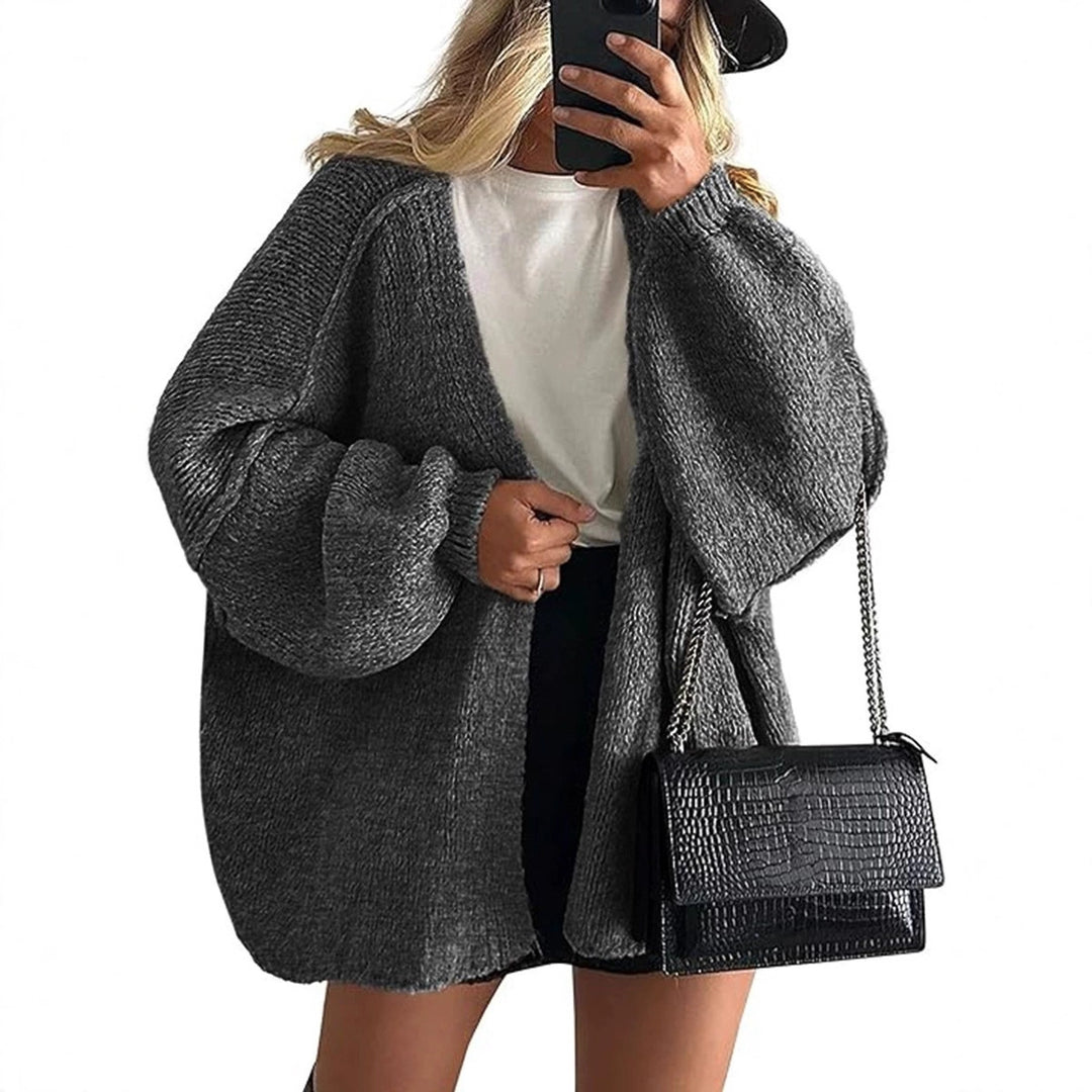Damen Oversize Strickcardigan mit Ballonärmeln und offener Front Drune