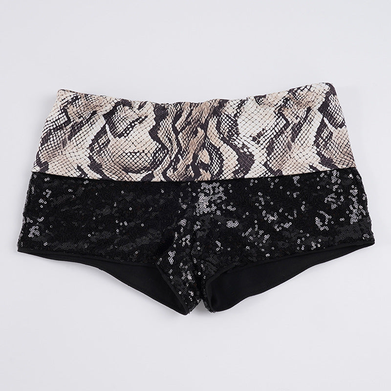 Damen Pailletten-Minikleid mit Leopardenmuster und verstellbaren Spaghettiträgern Drune