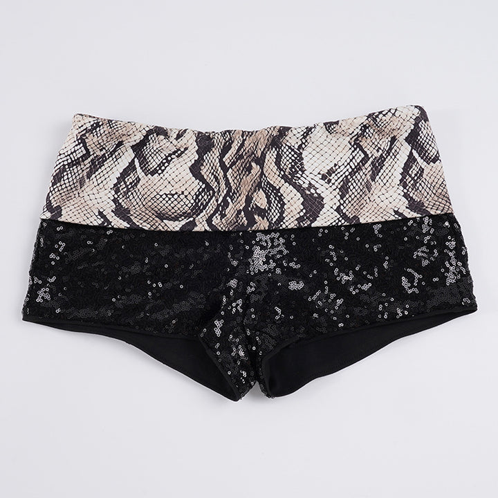 Damen Pailletten-Minikleid mit Leopardenmuster und verstellbaren Spaghettiträgern Drune