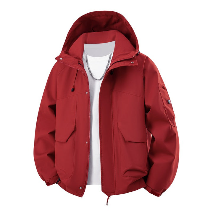 Herren wasserdichter Kapuzen-Outdoorblouson mit winddichter Membran, verstellbarem Saum und multifunktionalen Taschen Drune