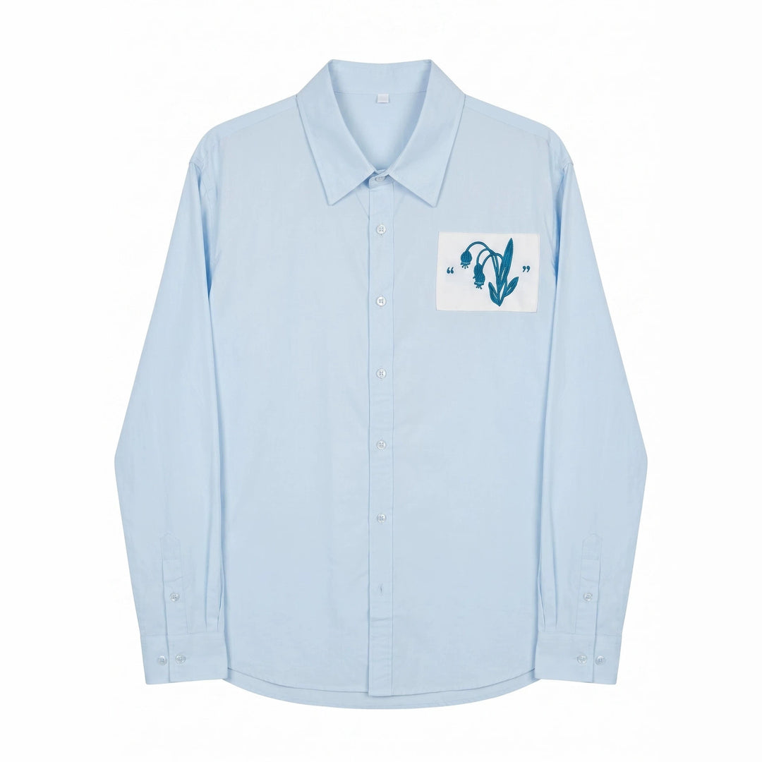 Herren Oversized Hemd mit gestickter Brustpatch und Kentkragen Drune