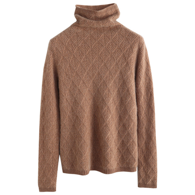 Damen Luxuriöser Mohair‑Mix Rollkragenpullover mit diamantgewDruneter Ajourstruktur Drune