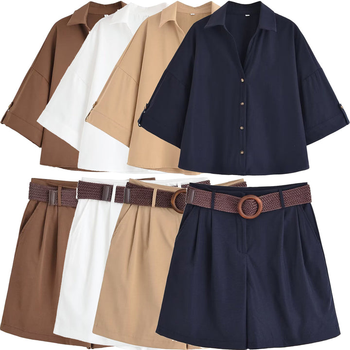 Damen Oversize-Hemdbluse mit dreiviertel-Ärmeln und Manschetten Drune