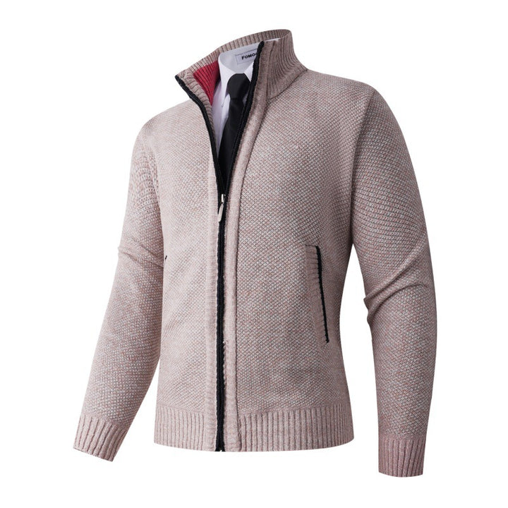 Herren stylische Strickjacke mit hohem Kragen und praktischen Taschen Drune