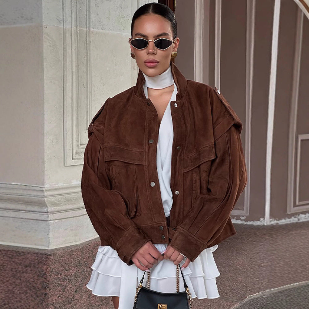 Damen Suede Oversized Jacke Drune
