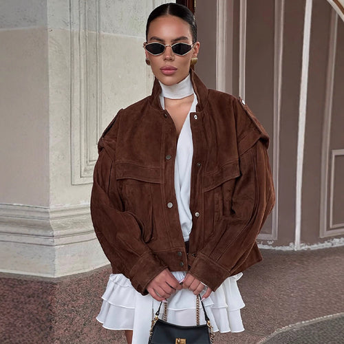 Damen Suede Oversized Jacke Drune