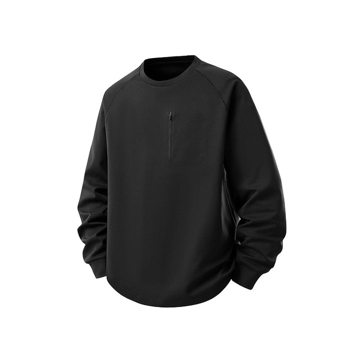 Herren Rundhals-Sweatshirt mit Brust-Reißverschluss, perforierter Utility-Blende und relaxter Passform Drune